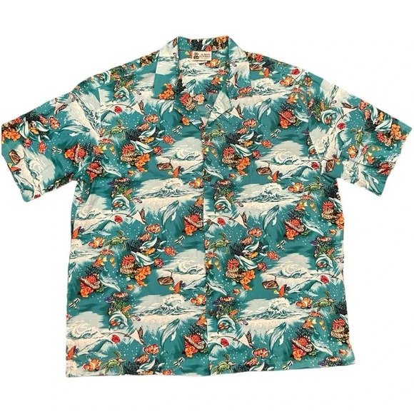 Aloha Republic Under The Sea Aqua Cotton Hawaiian Tropical Shirt Men’s Size 2XL - Picture 1 of 8